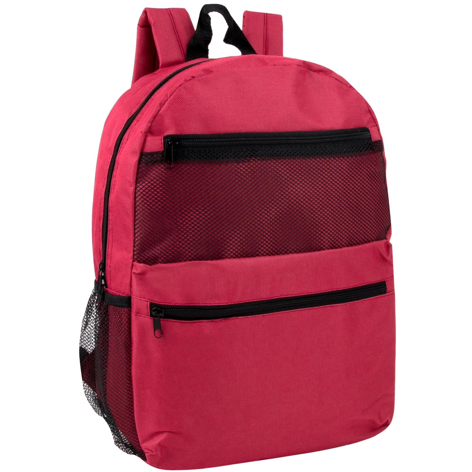 17-Inch Double Front Pocket Backpack with Side Mesh Pockets - 5 Colors