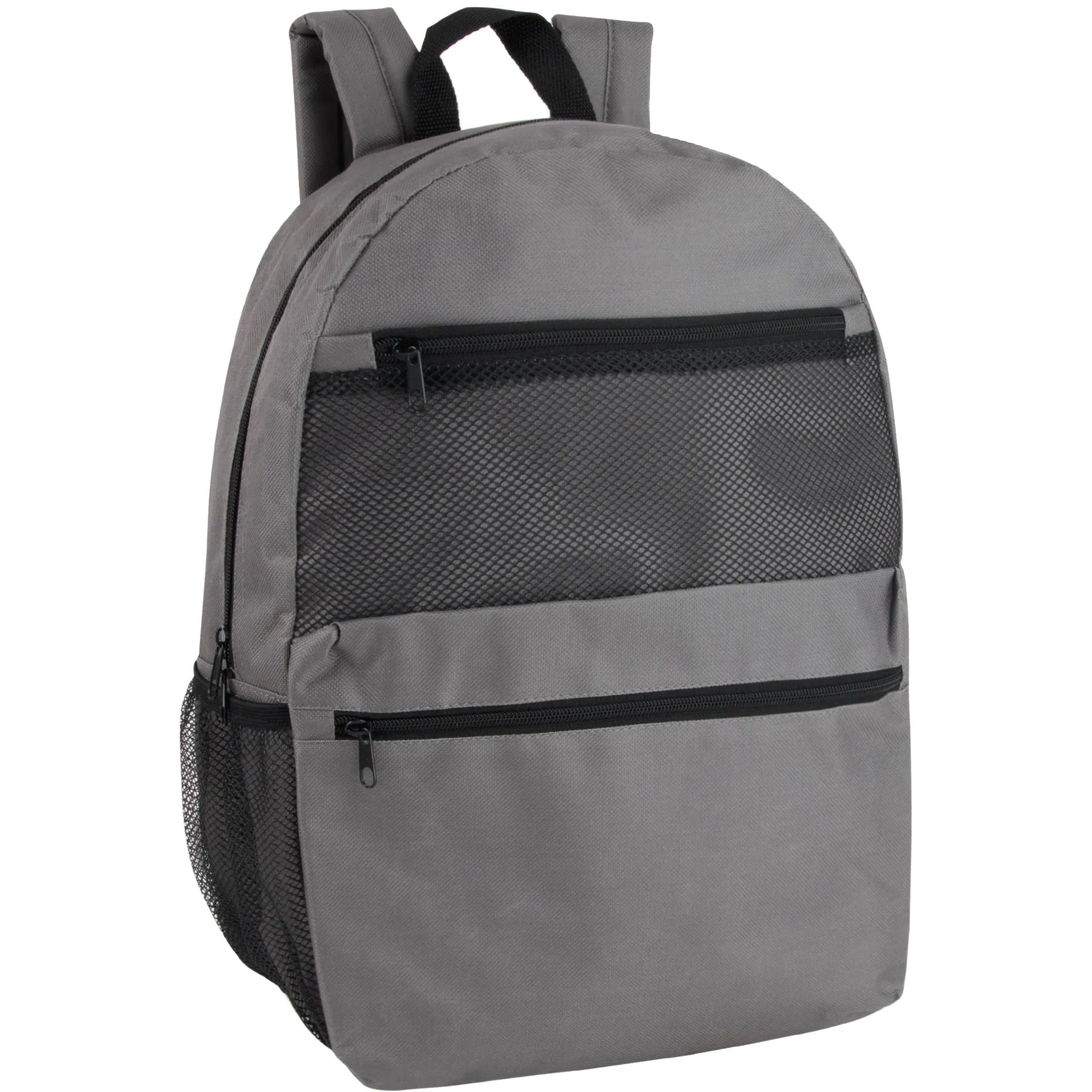 17-Inch Double Front Pocket Backpack with Side Mesh Pockets - 5 Colors