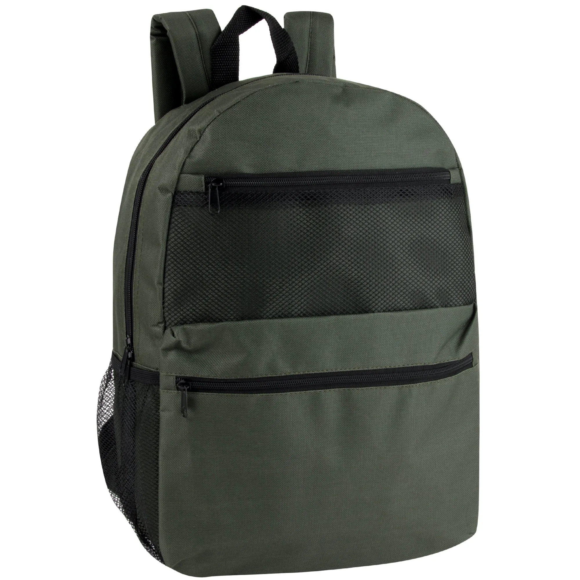 17-Inch Double Front Pocket Backpack with Side Mesh Pockets - 5 Colors