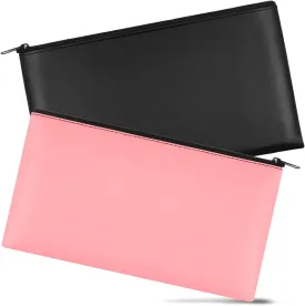 2 PCS Money Bag 11"x6.1", Safe Durable Waterproof Bags With Zipper for Cash, Coin Bank PU Leather Pouch, Bank Bags for Checks, Cosmetics, Bills, Receipts, Tool Storage