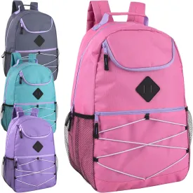 (24 Pack) 18 Inch Heavy Duty Bulk Multi Pocket Bungee Backpacks for College, Homeless, Men, Women (Female Colors Pack)