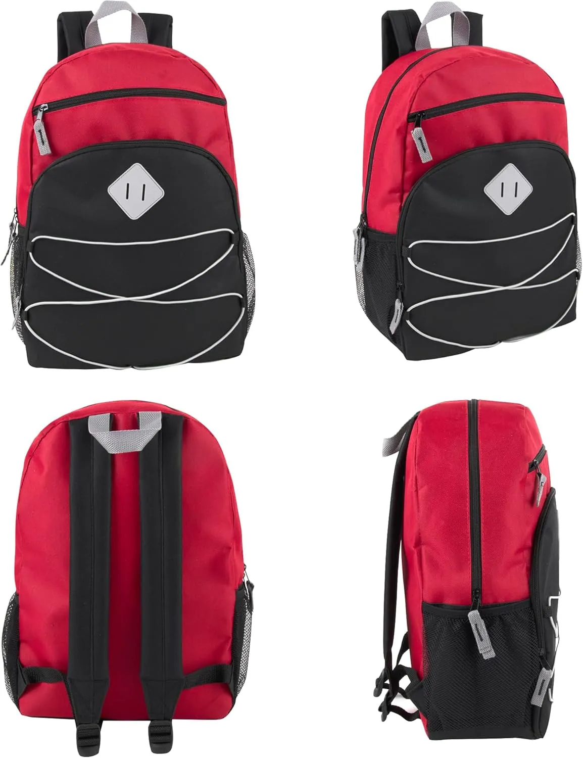 24 Pack Bulk Backpacks Wholesale for Homeless Men, Women, Donation | 17 Inch Dual Compartment Bungee Backpacks with Pockets (Dark Colors Pack)