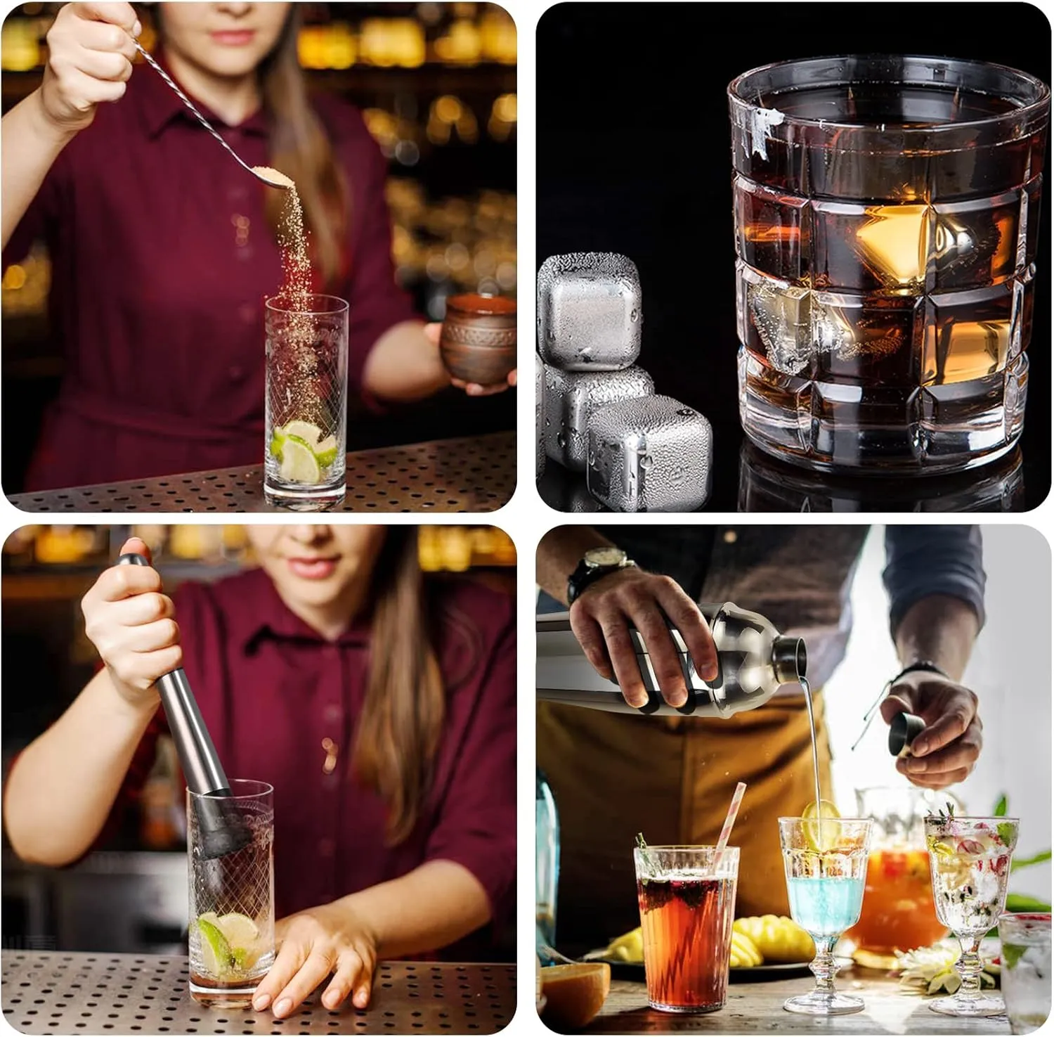 26-Piece Bartender Kit Cocktail Shaker Set | Stainless Steel Bar Set with Bamboo Stand Bar Tools Cocktail Kit for Christmas Drink Mixing,Home Bar Party Gift Bartending Kit Silver