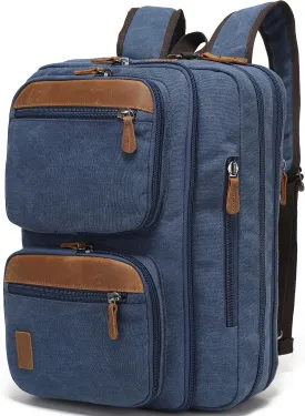 3 In 1 Messenger Bag for Men: 18.5'' Canvas Mens Laptop Computer Bag Backpack with Multiple Pockets & Laptop Sleeve & USB Port for Men Work, Carry On Crossbody Bag for Notebook,(Blue)