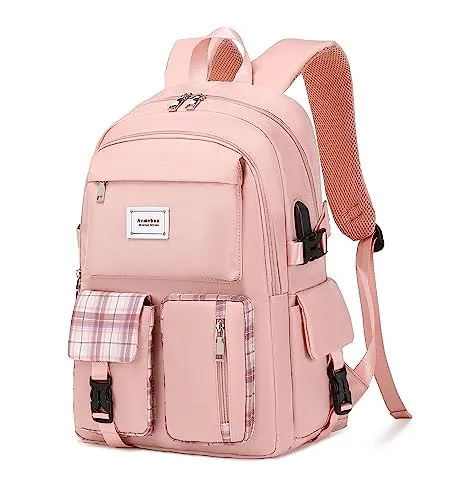 Acmebon Girl Roomy Fashion Laptop Backpack Casual Daily Backpack for Women Pink