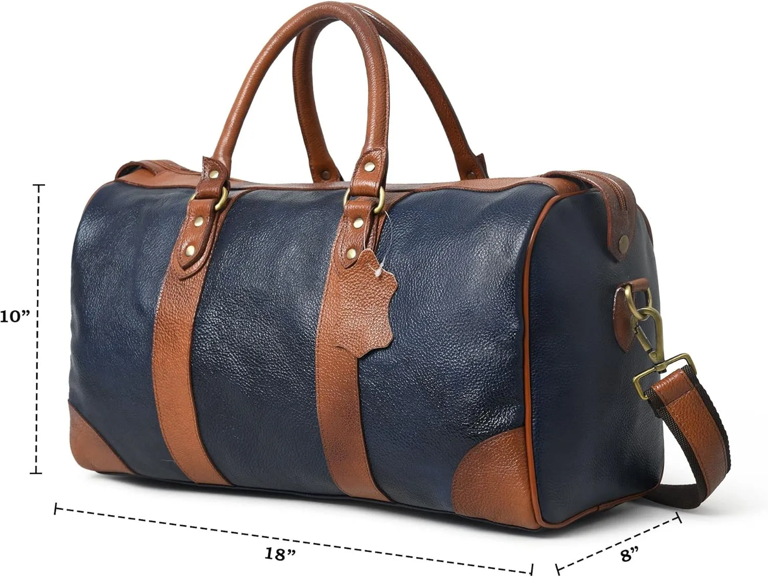 Adyan Leather Duffle Weekender Bag 18" for Men Women Handmade Soft Leather Overnight Weekend Travel Duffle Bags for Gym Sports (18 Inch, Navy Blue)