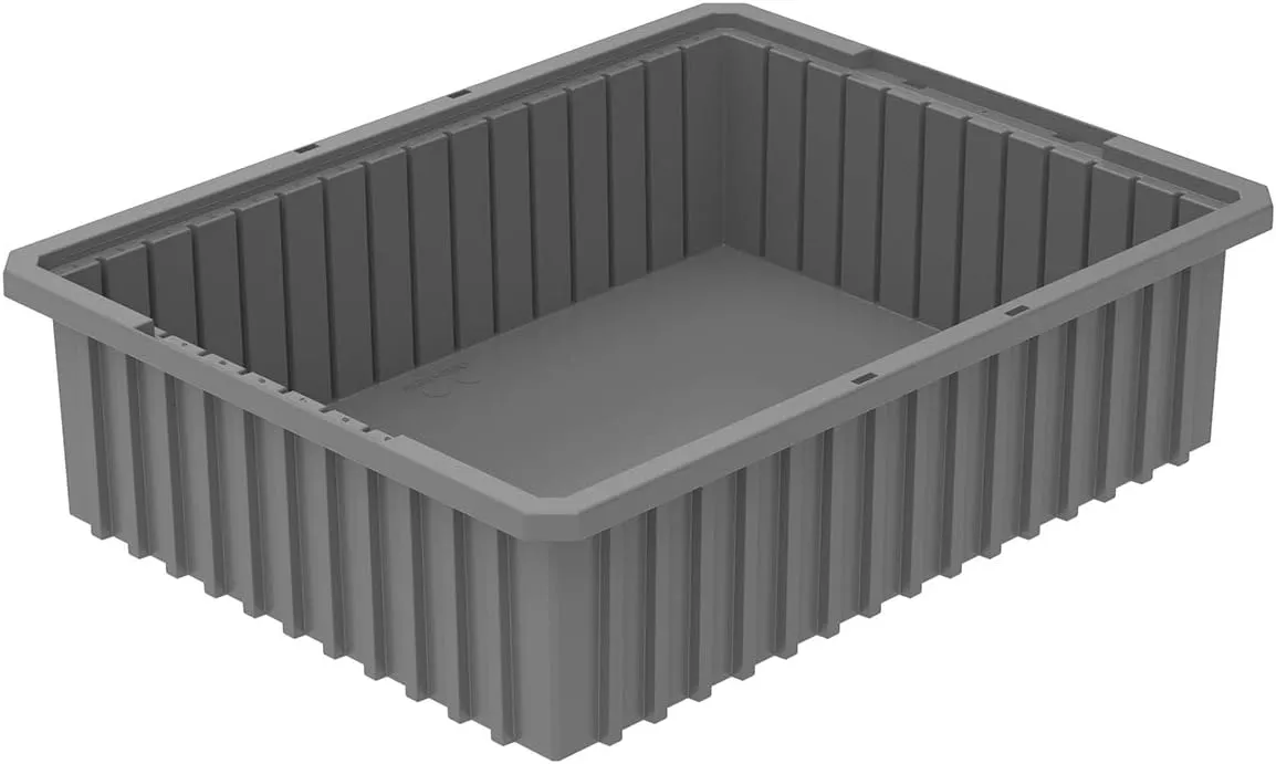Akro-Mils 33226 Akro-Grid Plastic Slotted Dividable Modu Box Stackable Grid Storage Tote Container, (22-3/8-Inch L x 17-3/8-Inch W x 6-Inch H), (4 Pack), Gray