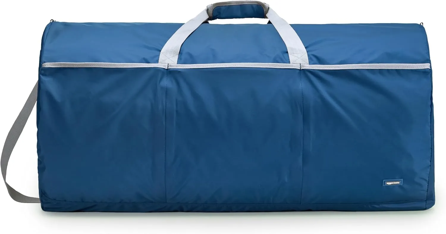 Amazon Basics 32" Extra Large Foldable Duffle Bag for Travel & Storage, with Exterior/Interior Zippered Pockets, Lightweight/Durable Nylon Material, 50-LBS Capacity, 9254 Cubic Inch (150L), Navy Blue