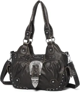 Angel Kiss Hobo Bags for Women Vegan Leather Purses and Handbags Ladies Chic Shoulder Bags Crossbody Purses with Metal Studs