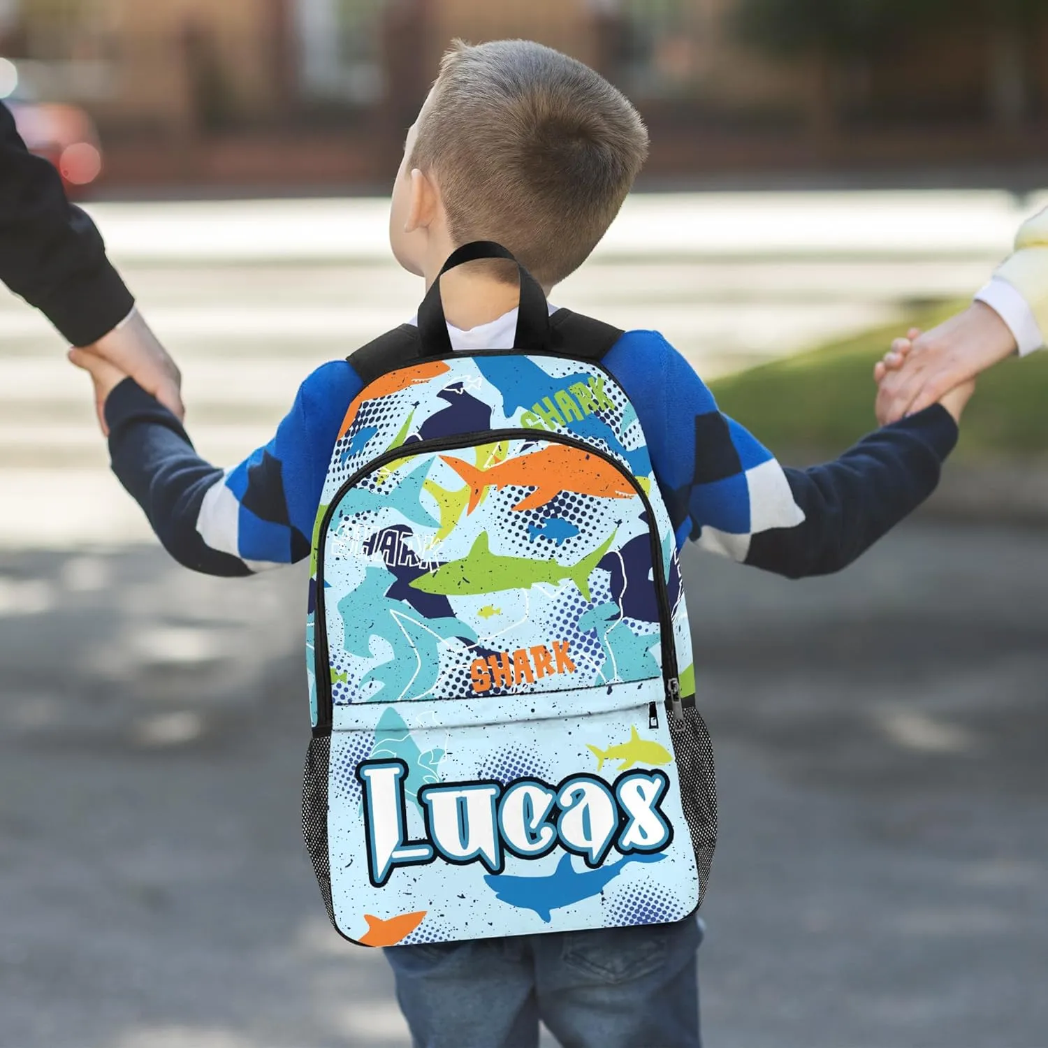 Artsadd Custom Kids Backpack With Name Personalized School Backpack With Lunch Box - Shark Design for Primary Students, Children Travel Bookbag
