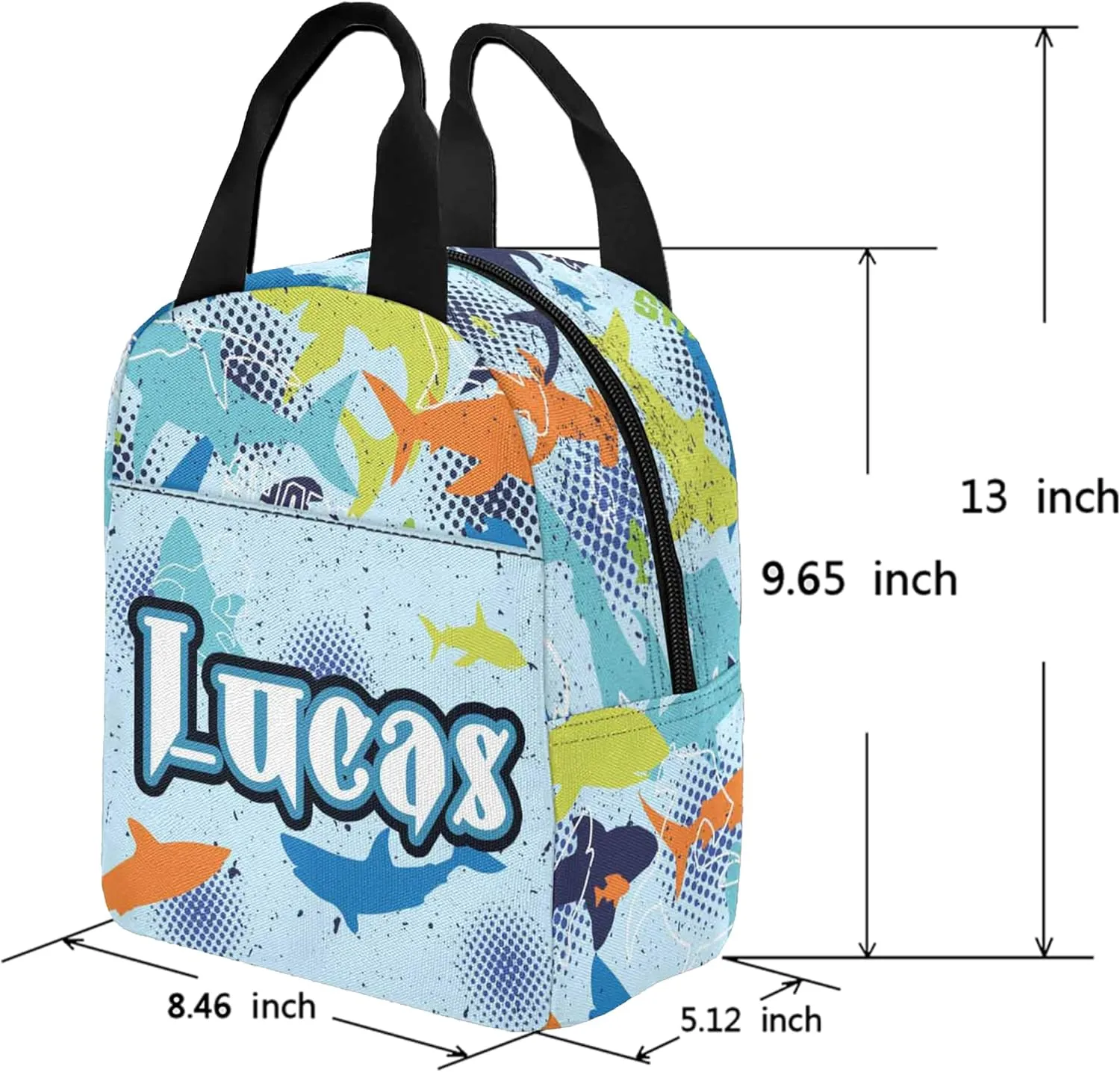 Artsadd Custom Kids Backpack With Name Personalized School Backpack With Lunch Box - Shark Design for Primary Students, Children Travel Bookbag