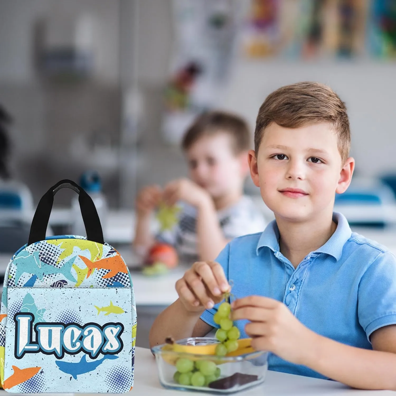 Artsadd Custom Kids Backpack With Name Personalized School Backpack With Lunch Box - Shark Design for Primary Students, Children Travel Bookbag
