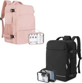 Backpack (Pink & Black), Flight Approved Personal Item Travel Backpack, Carry On Backpack with Multi-Pockets, College Bag, Hiking Waterproof Backpack, Business Backpack with USB Charging Port