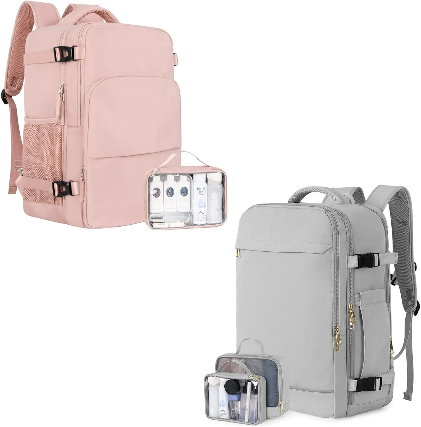 Backpack (Pink & Gray), Flight Approved Personal Item Travel Backpack, Carry On Backpack with Multi-Pockets, College Bag, Hiking Waterproof Backpack, Business Backpack with USB Charging Port