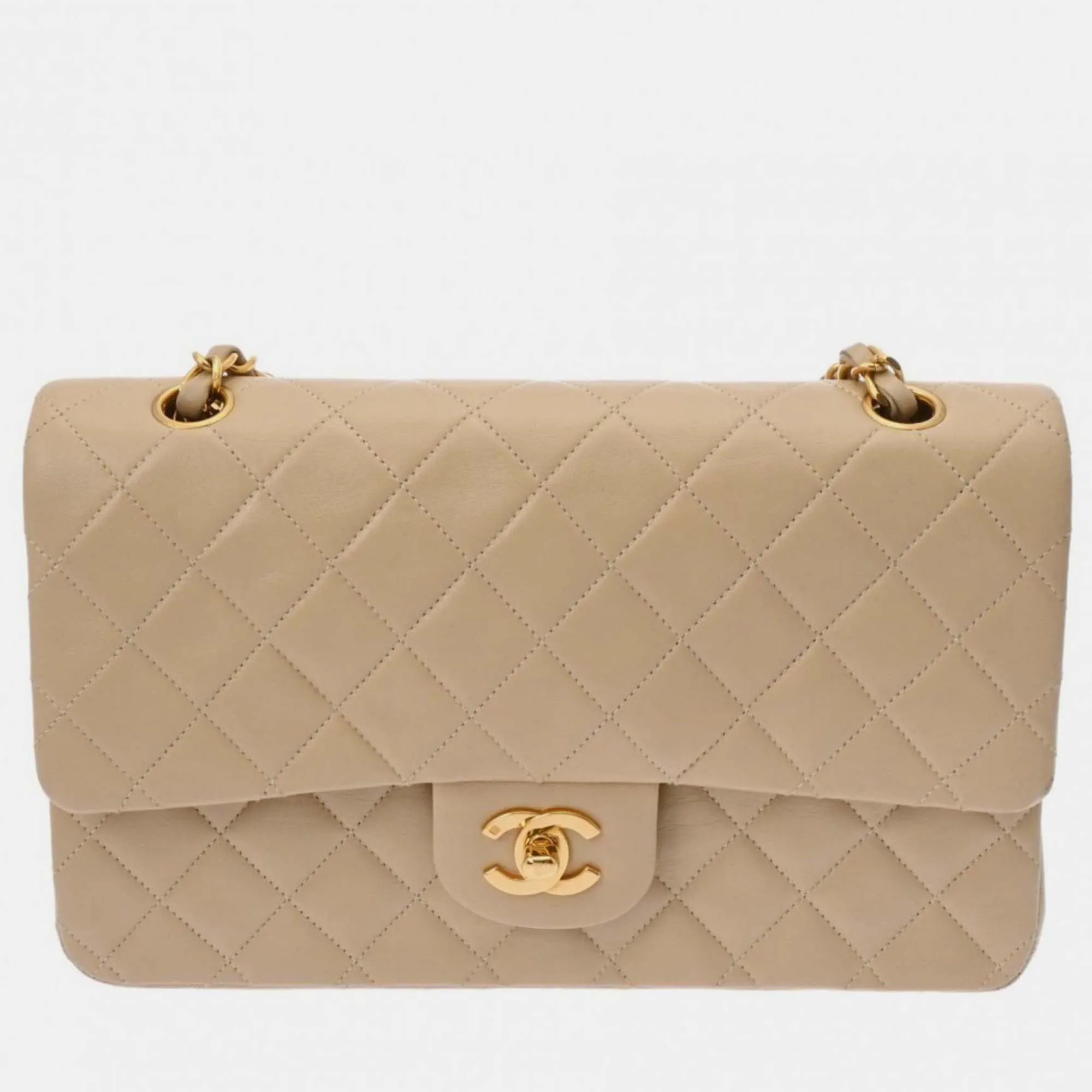 Beige Lambskin Matelasse Chain Shoulder 25cm Bag