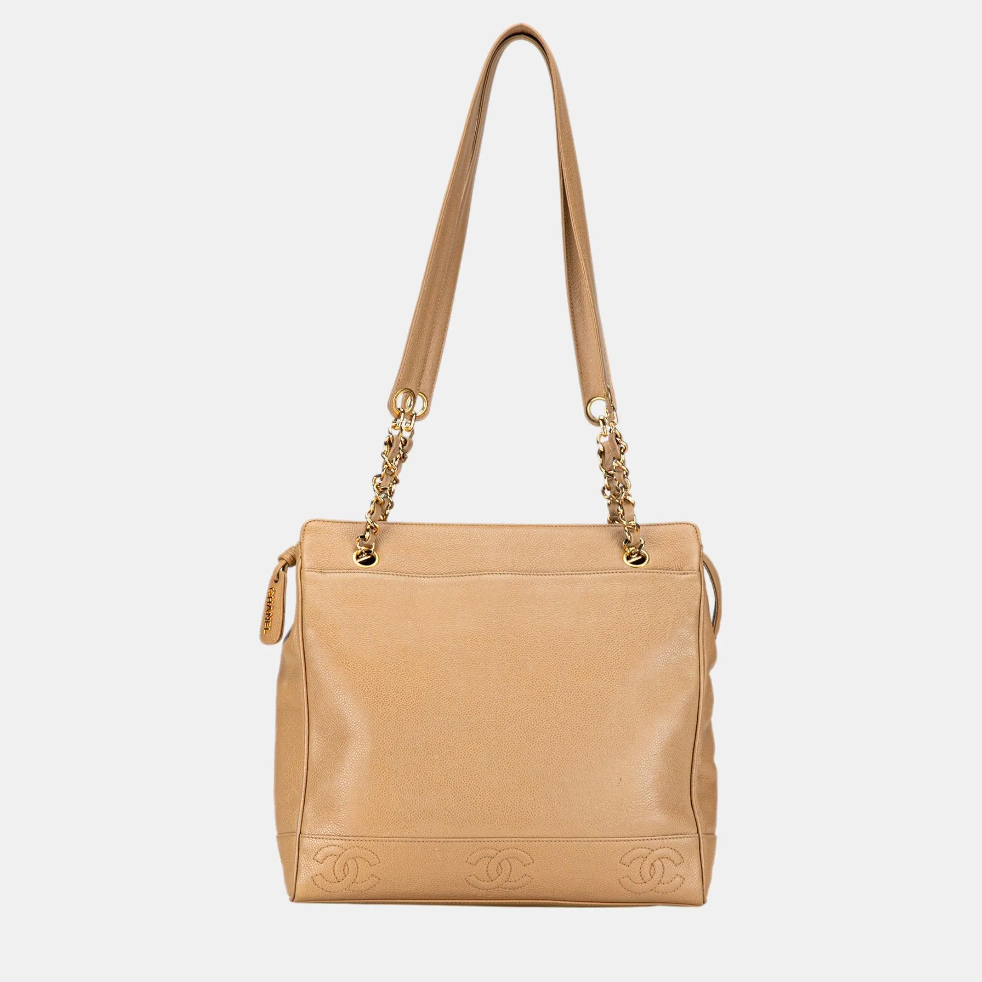Beige Triple CC Caviar Tote