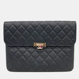 Black Caviar Quilted Medium Golden Class Pouch