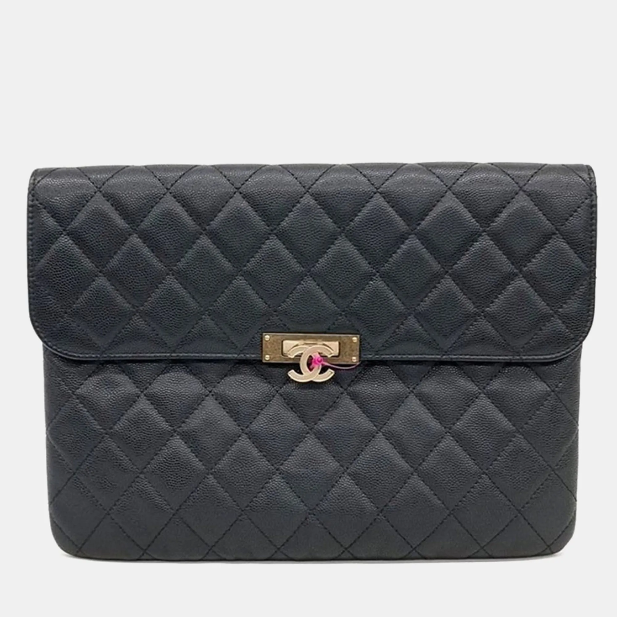 Black Caviar Quilted Medium Golden Class Pouch