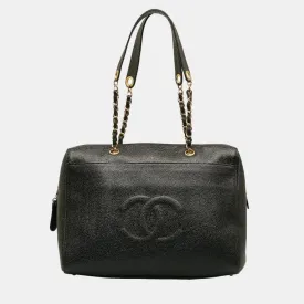 Black Leather CC Timeless Dome Shoulder Bag