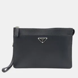 Black Saffiano Leather Pouch Bag