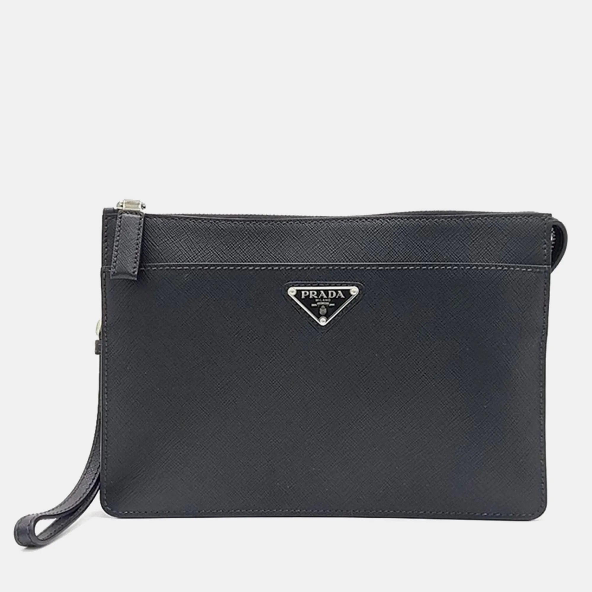 Black Saffiano Leather Pouch Bag
