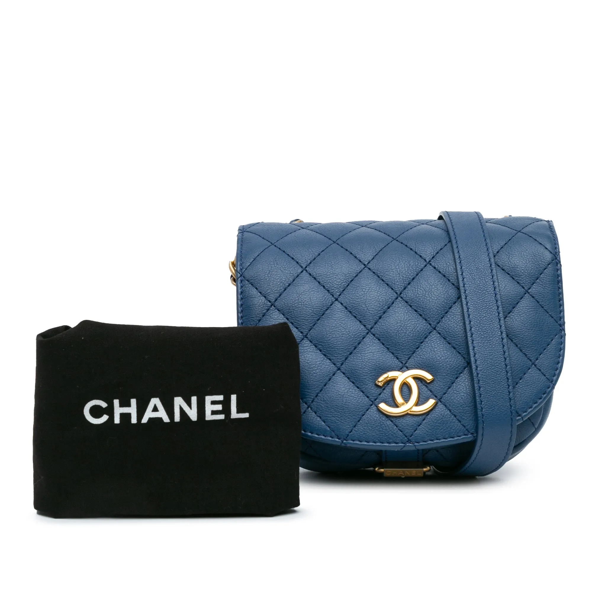 Blue Chanel Quilted Grained Calfskin Casual Trip Messenger Crossbody Bag