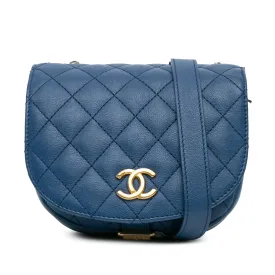Blue Chanel Quilted Grained Calfskin Casual Trip Messenger Crossbody Bag