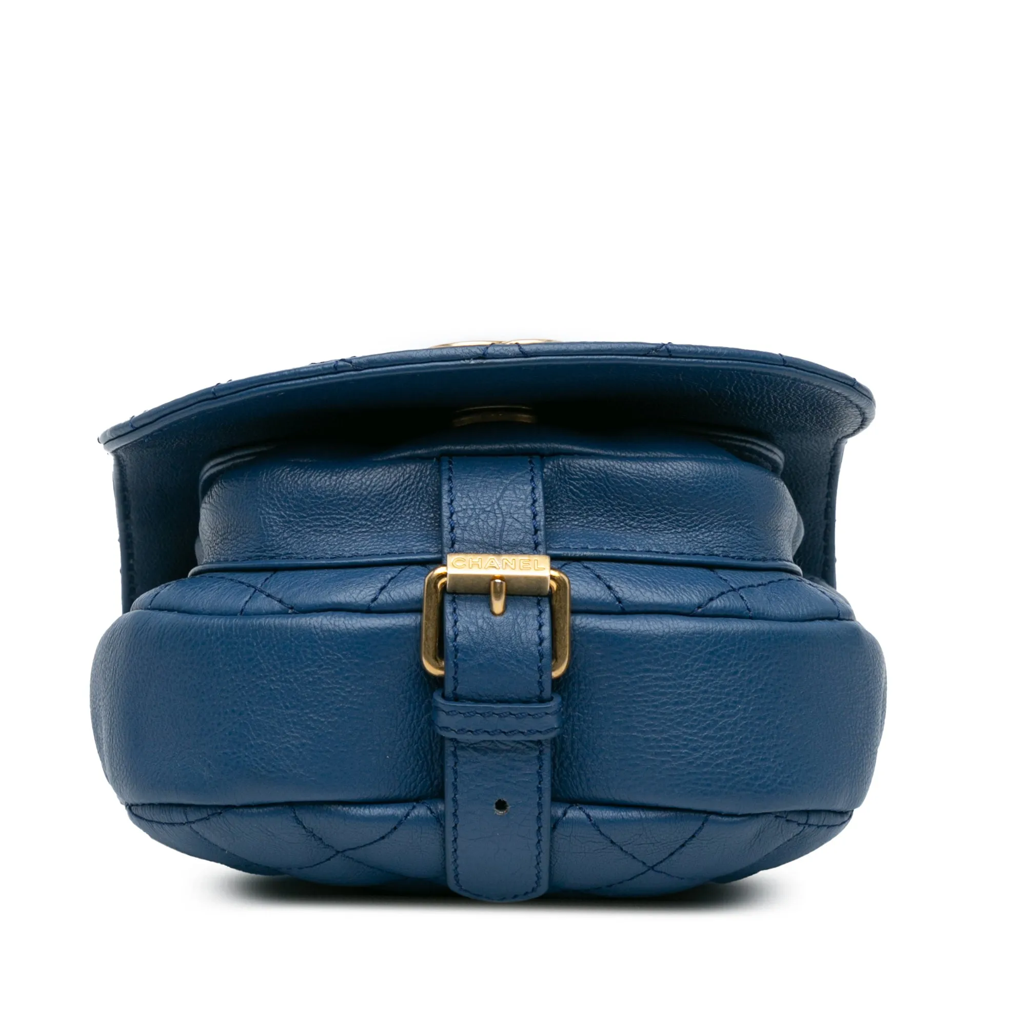 Blue Chanel Quilted Grained Calfskin Casual Trip Messenger Crossbody Bag