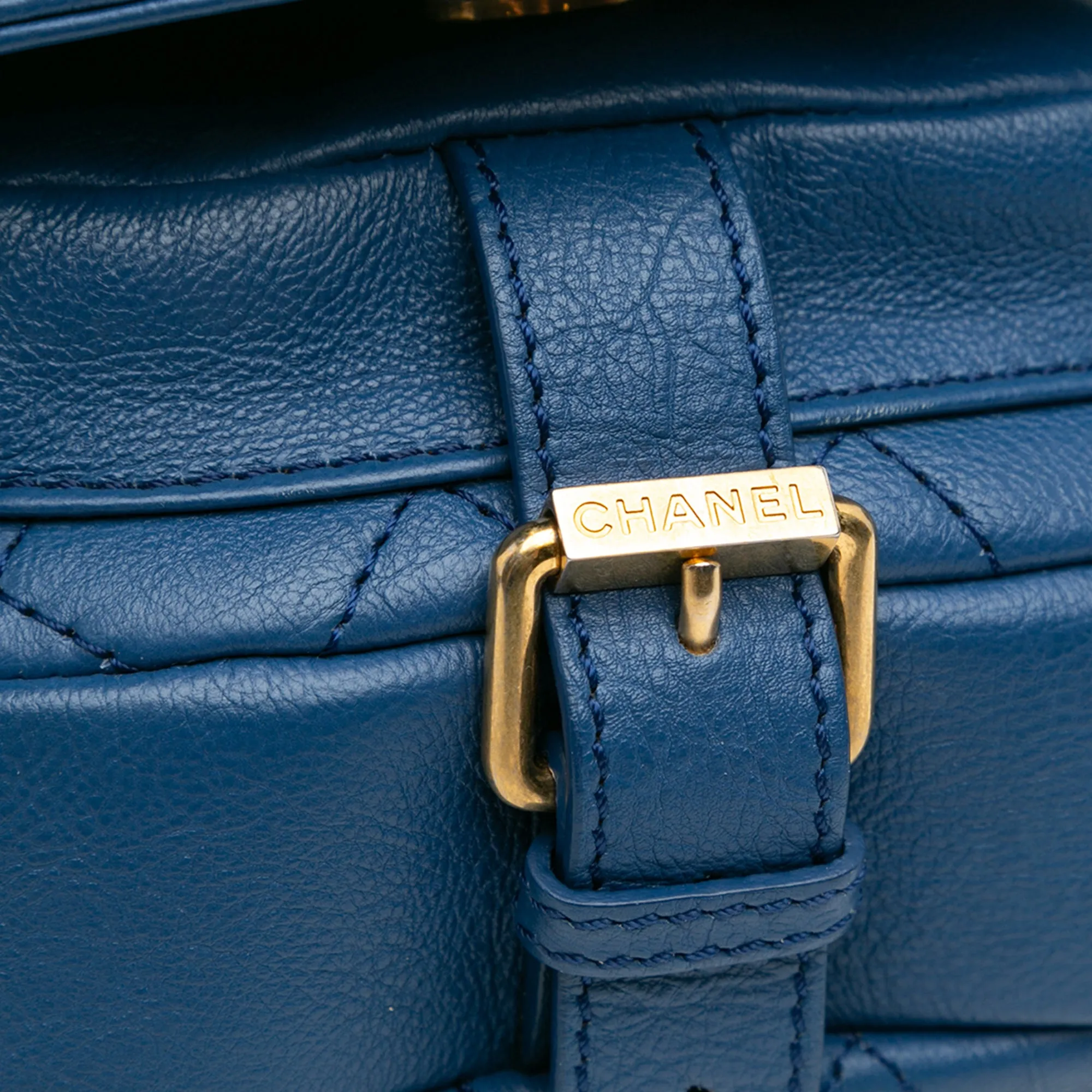 Blue Chanel Quilted Grained Calfskin Casual Trip Messenger Crossbody Bag