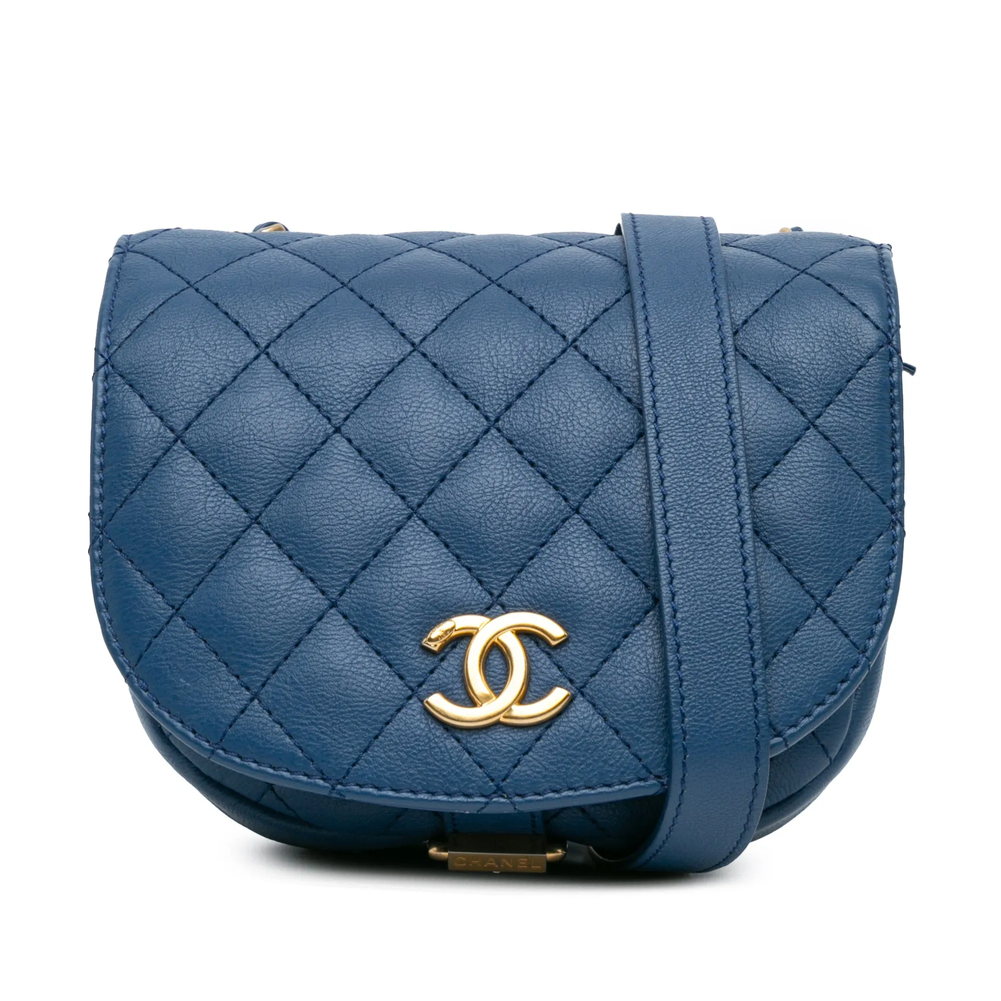 Blue Chanel Quilted Grained Calfskin Casual Trip Messenger Crossbody Bag