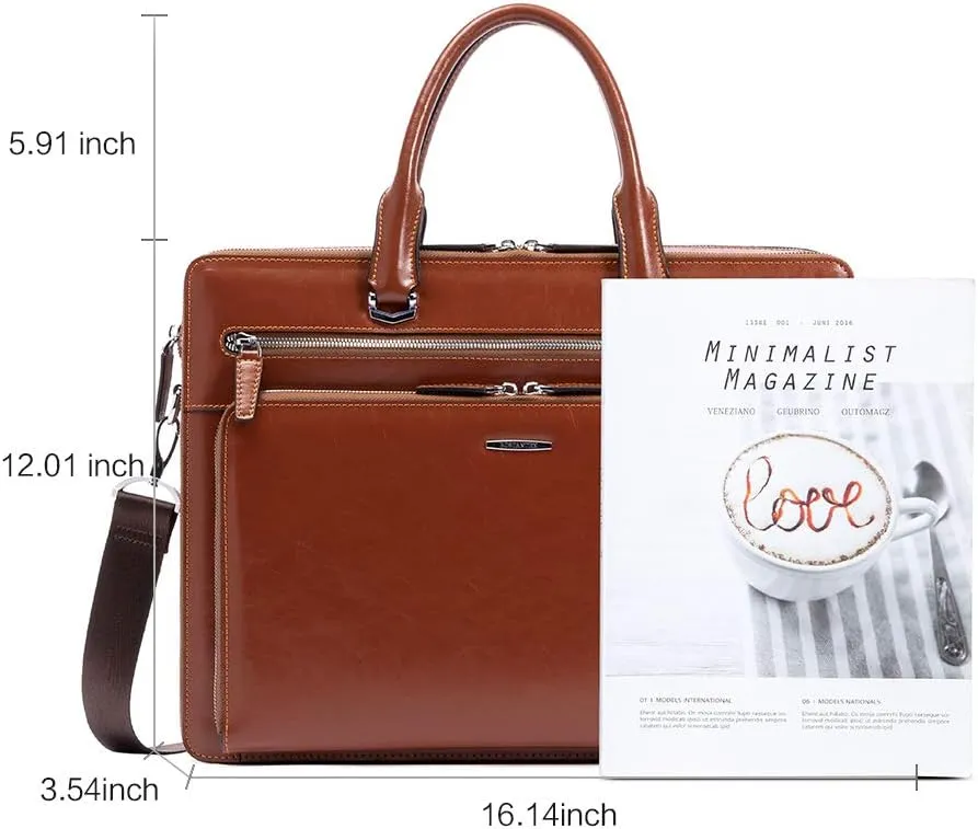 BOSTANTEN Briefcases for Men Messenger Bag Genuine Leather Laptop Bag 15.6 inch Office Work Tote for Buisness Travel