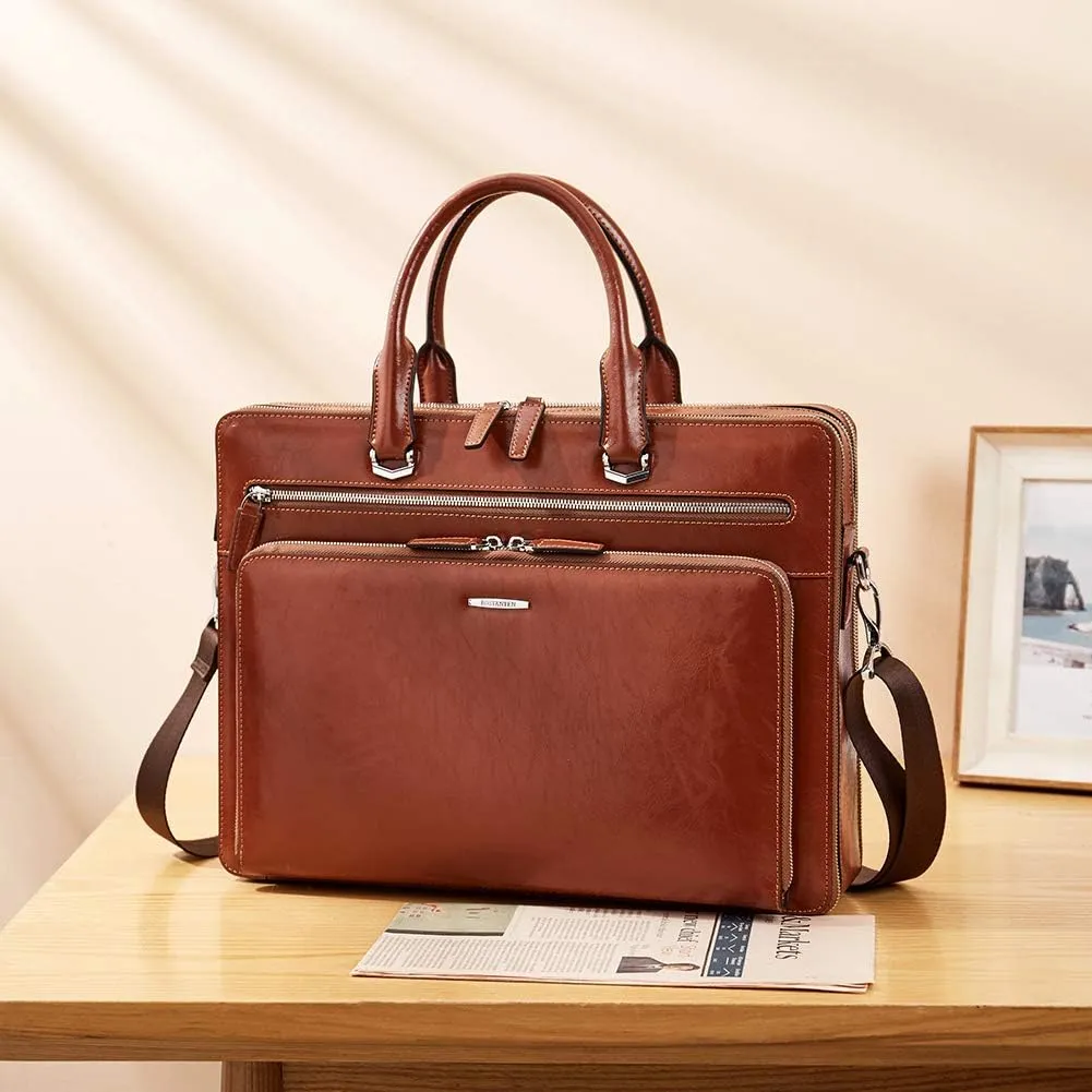 BOSTANTEN Briefcases for Men Messenger Bag Genuine Leather Laptop Bag 15.6 inch Office Work Tote for Buisness Travel