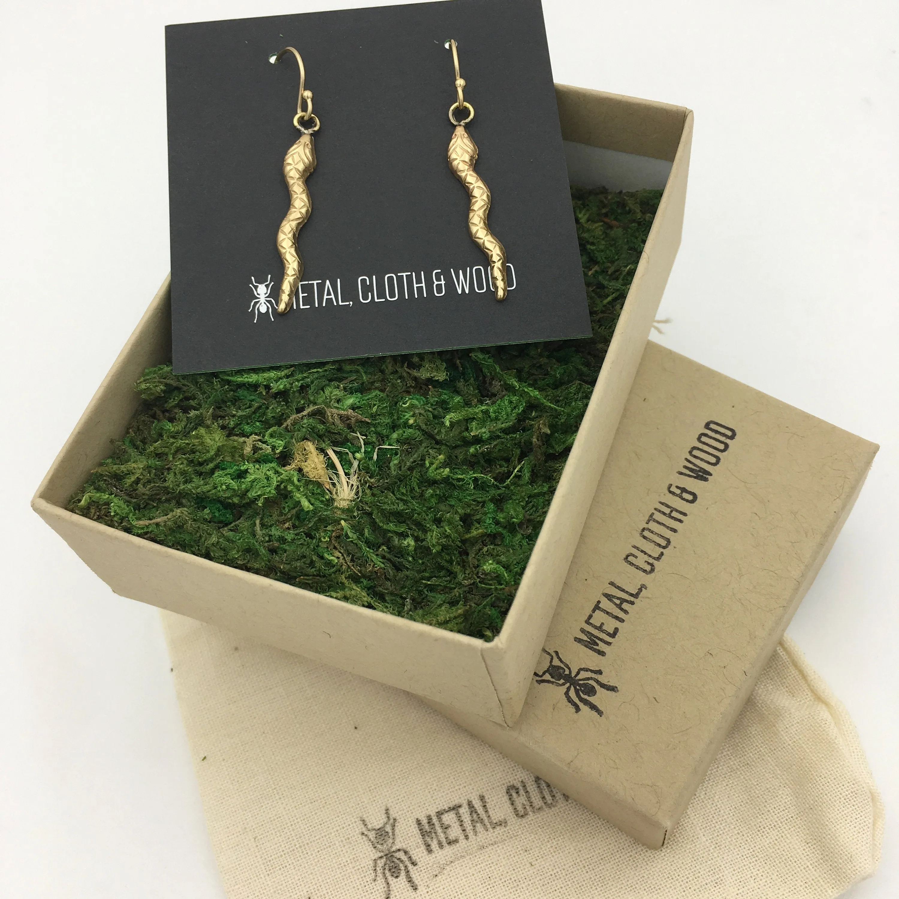 Brass and Gold Snake Dangle Earrings