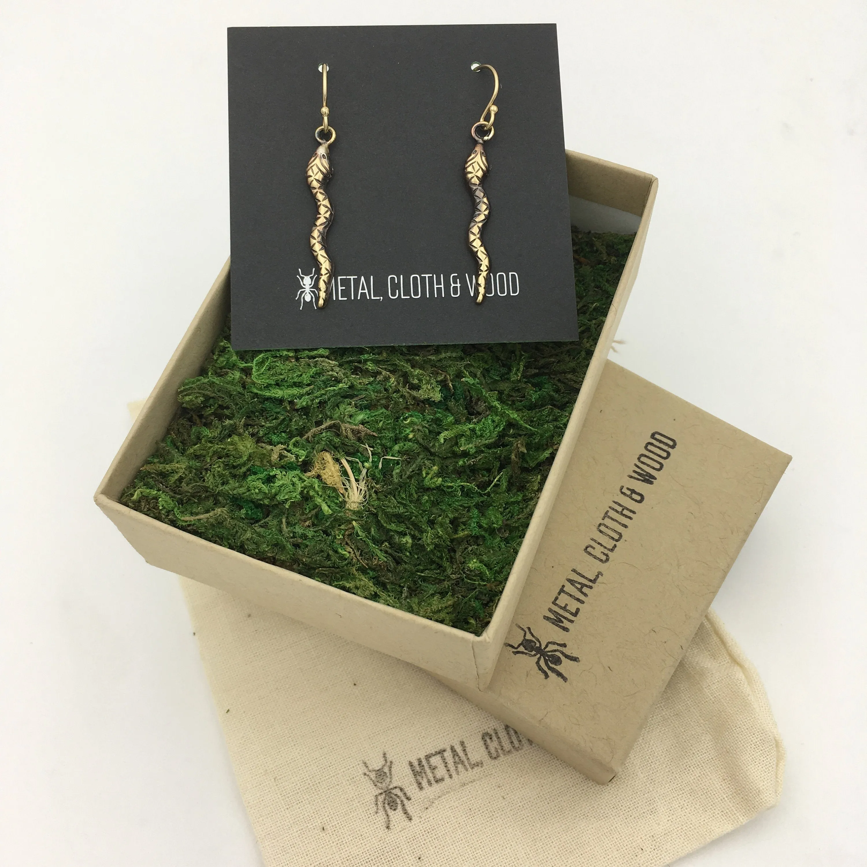 Brass and Gold Snake Dangle Earrings