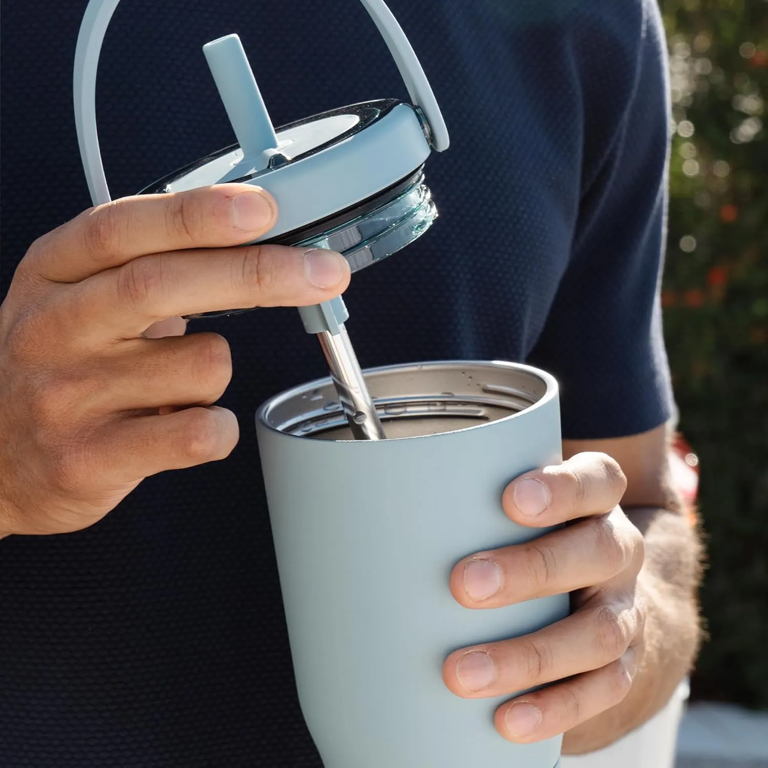 BrMate Resa 25oz 100% Leakproof Travel Tumbler with Handle & Straw | Flexible Soft Sip Straw | Silicone Sleeve for Durability | Stainless Steel | Cup Holder & Travel Friendly | (Blue Agave)