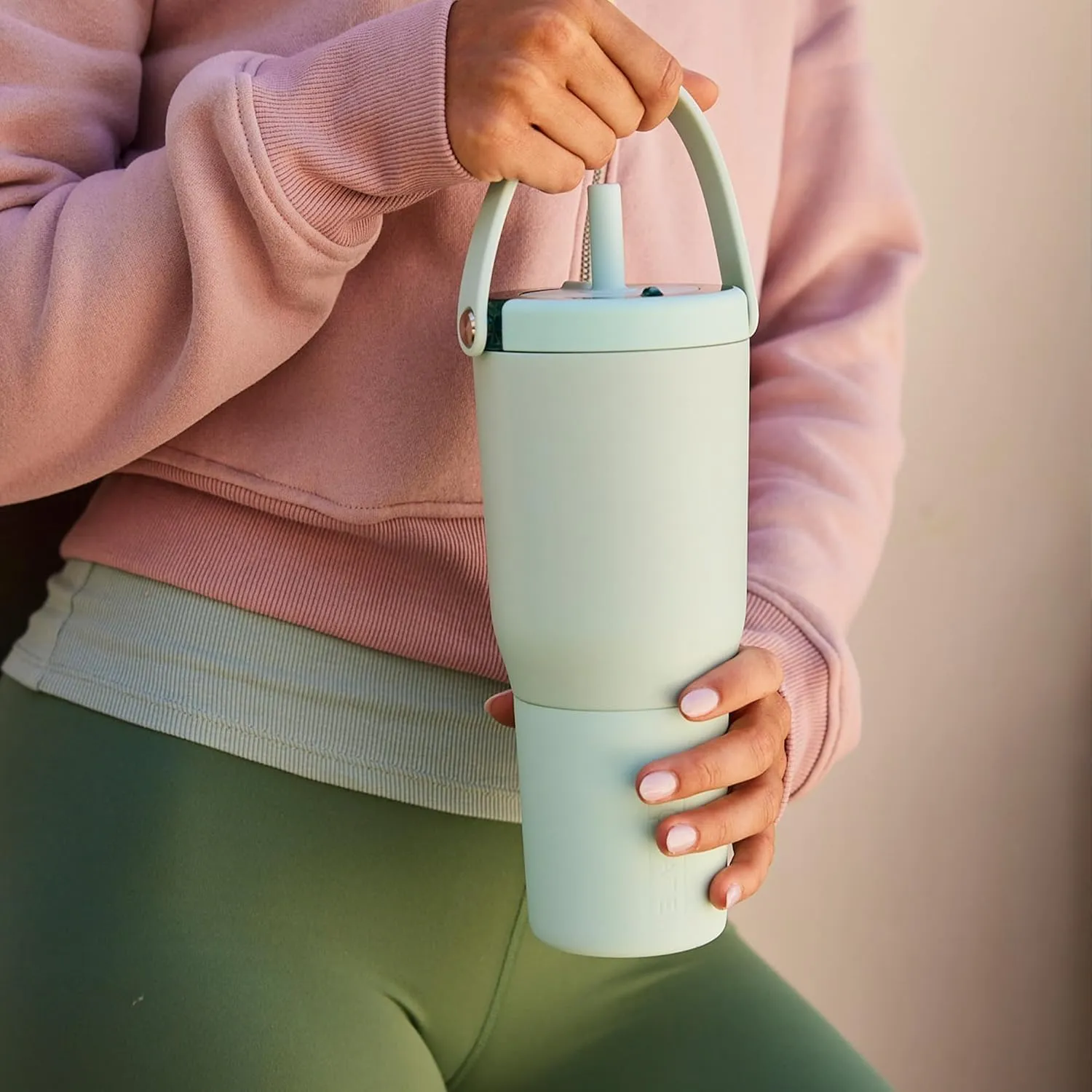 BrMate Resa 35oz 100% Leakproof Travel Tumbler with Handle & Straw | Flexible Soft Sip Straw | Silicone Sleeve for Durability | Made of Stainless Steel | Cup Holder & Travel Friendly | (Cotton Candy)