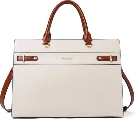 BROMEN Women Leather Briefcase 15.6 inch Vintage Laptop Shoulder Bag Business Tote Work Handbag