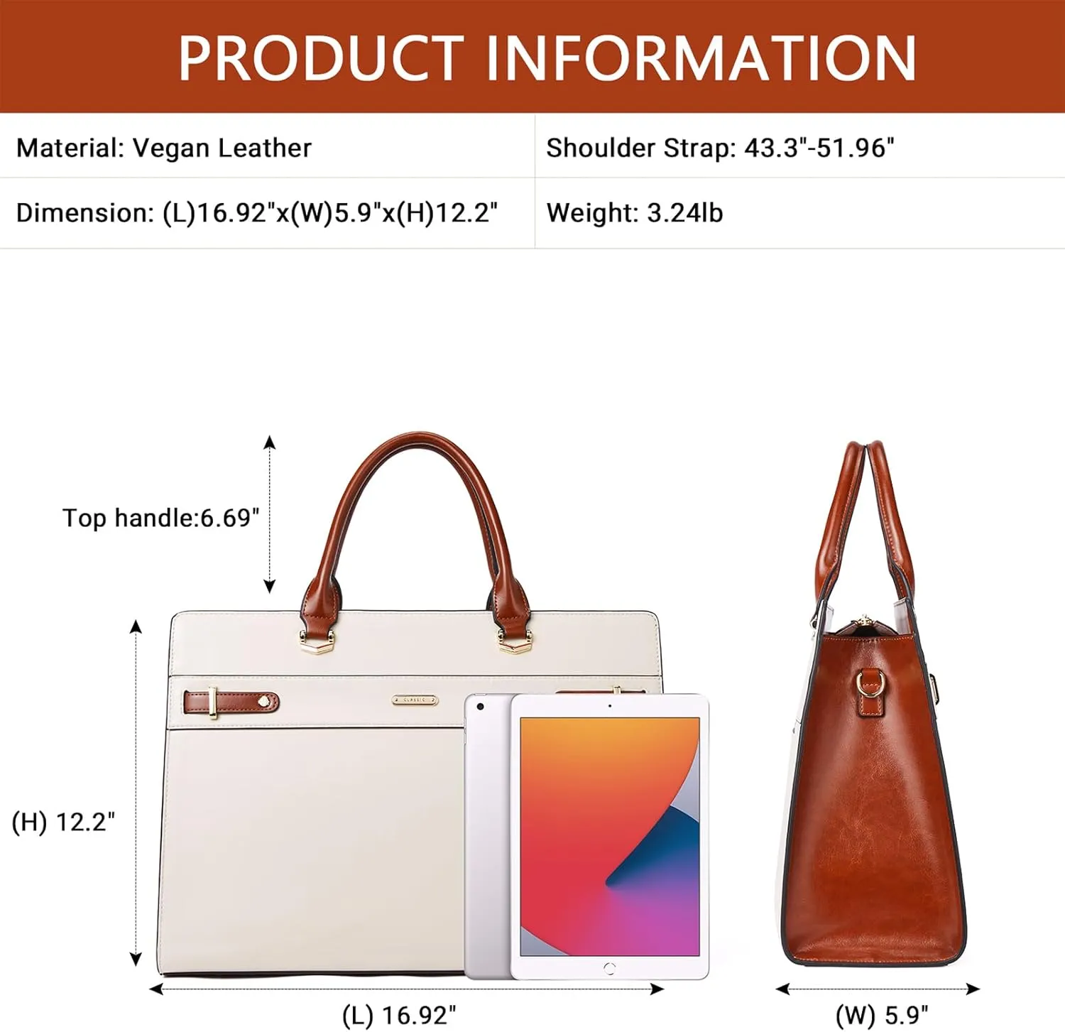 BROMEN Women Leather Briefcase 15.6 inch Vintage Laptop Shoulder Bag Business Tote Work Handbag