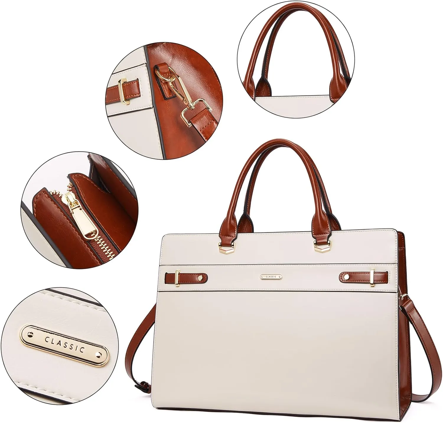 BROMEN Women Leather Briefcase 15.6 inch Vintage Laptop Shoulder Bag Business Tote Work Handbag