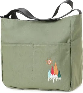 Canvas Crossbody Bag for Women Men, Fashion Casual Shoulder Bags Messenger Bag with Embroidery