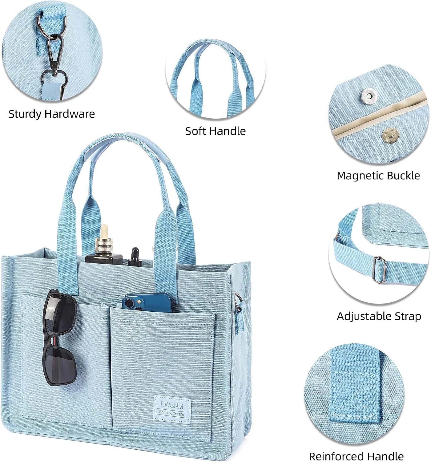 Canvas Tote Bag for Women, Large Laptop Travel Tote Handbag Totes with Crossbody Shoulder Teachers Reusable Grocery Bags