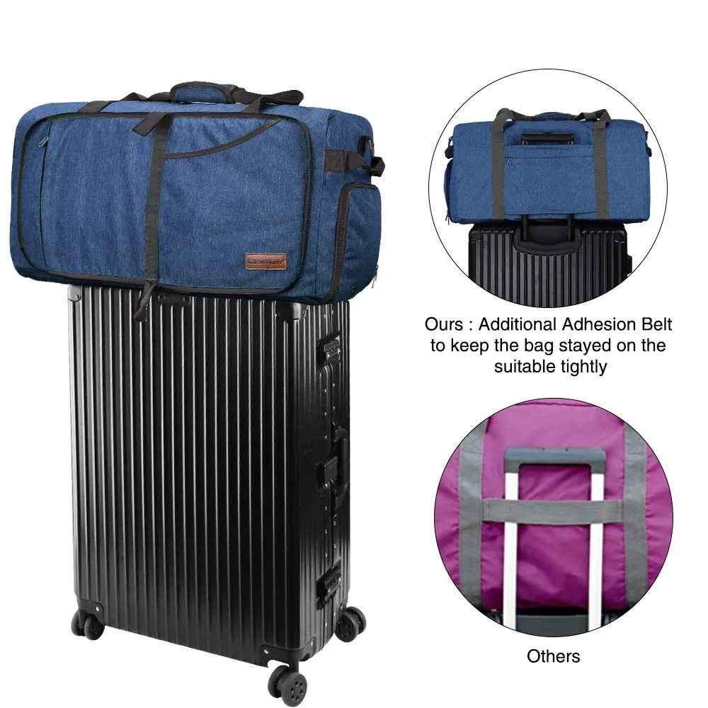 Canway 65L Travel Duffel Bag, Foldable Weekender Bag with Shoes Compartment for Men Women Water-proof & Tear Resistant