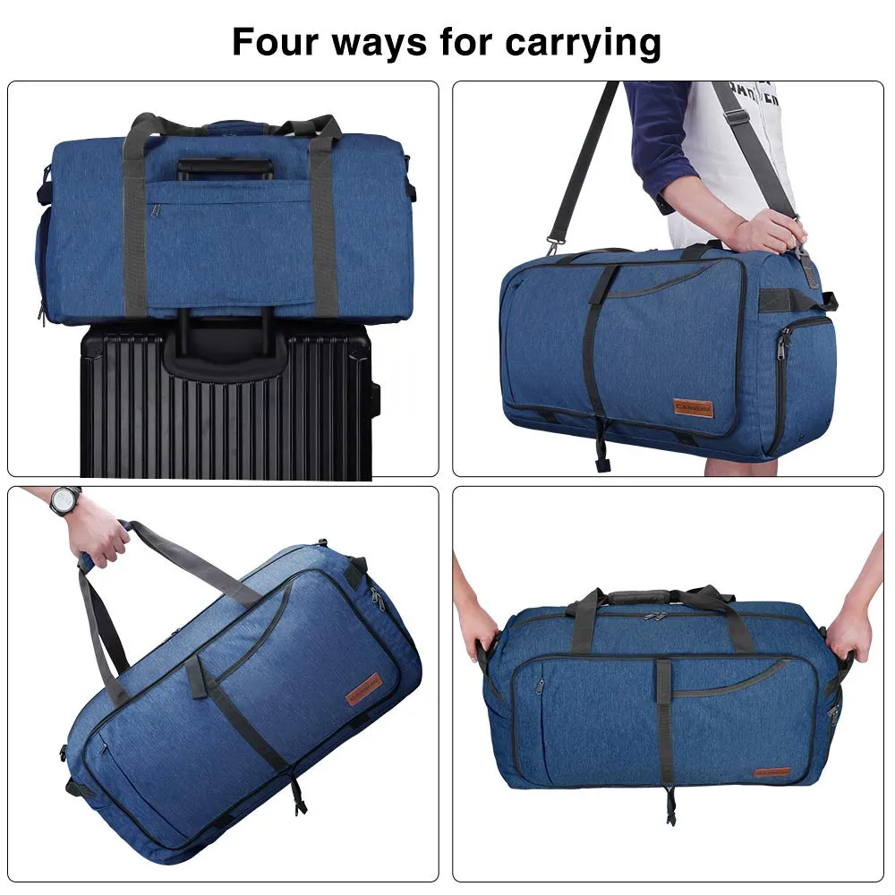 Canway 65L Travel Duffel Bag, Foldable Weekender Bag with Shoes Compartment for Men Women Water-proof & Tear Resistant