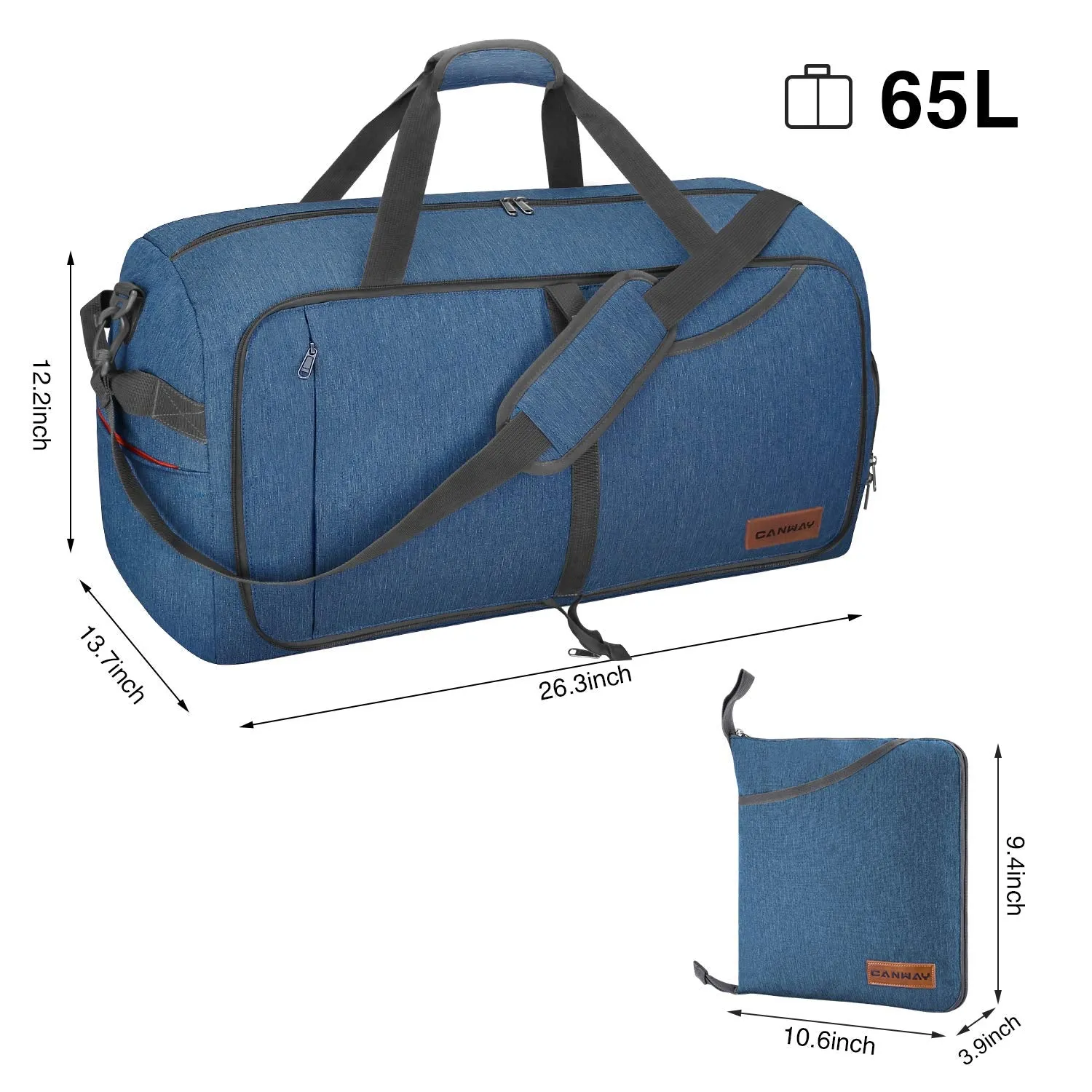 Canway 65L Travel Duffel Bag, Foldable Weekender Bag with Shoes Compartment for Men Women Water-proof & Tear Resistant