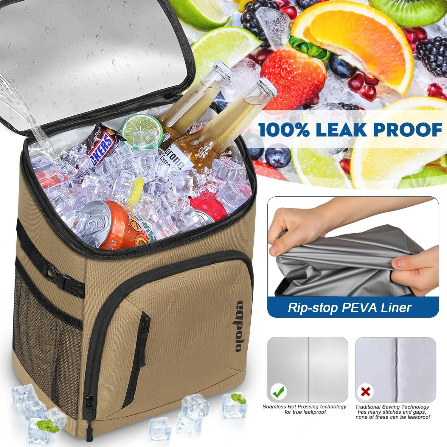 Capolo Cooler Backpack 30/45 Cans, Insulated Thermal Bag Beverage Soft Cooler Lunch Camping Travel Picnic Hiking for Men Women