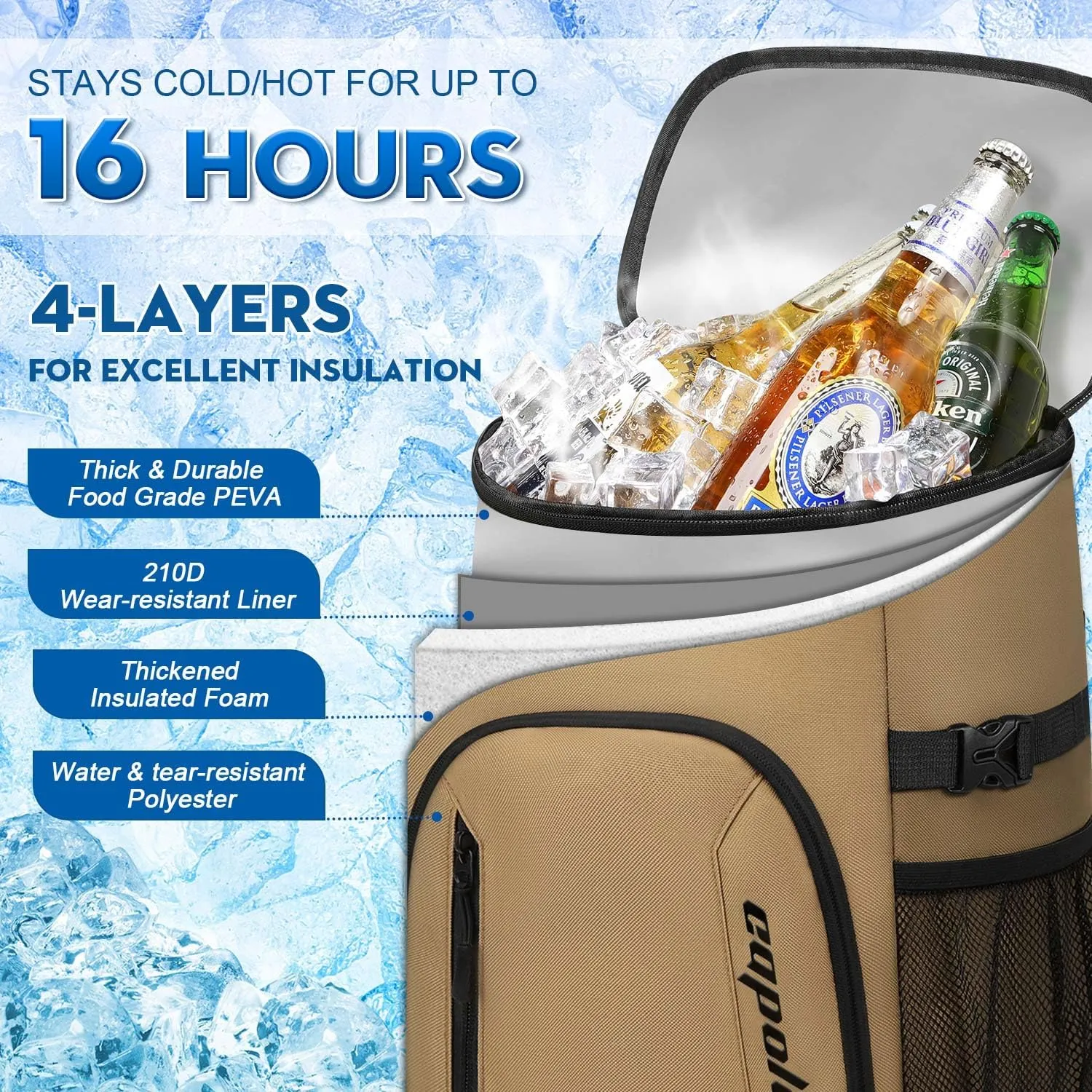 Capolo Cooler Backpack 30/45 Cans, Insulated Thermal Bag Beverage Soft Cooler Lunch Camping Travel Picnic Hiking for Men Women