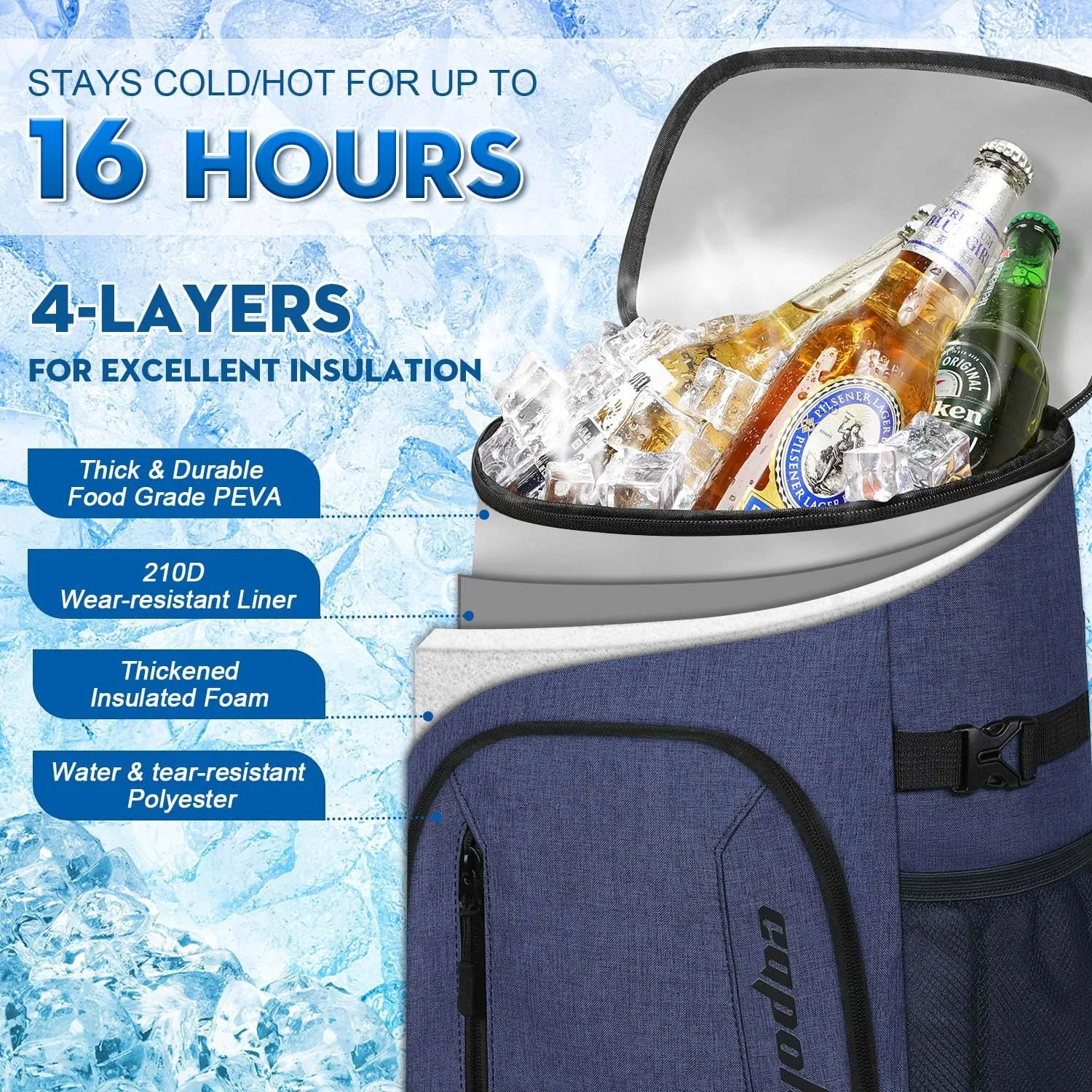 Capolo Cooler Backpack 30/45 Cans, Insulated Thermal Bag Beverage Soft Cooler Lunch Camping Travel Picnic Hiking for Men Women
