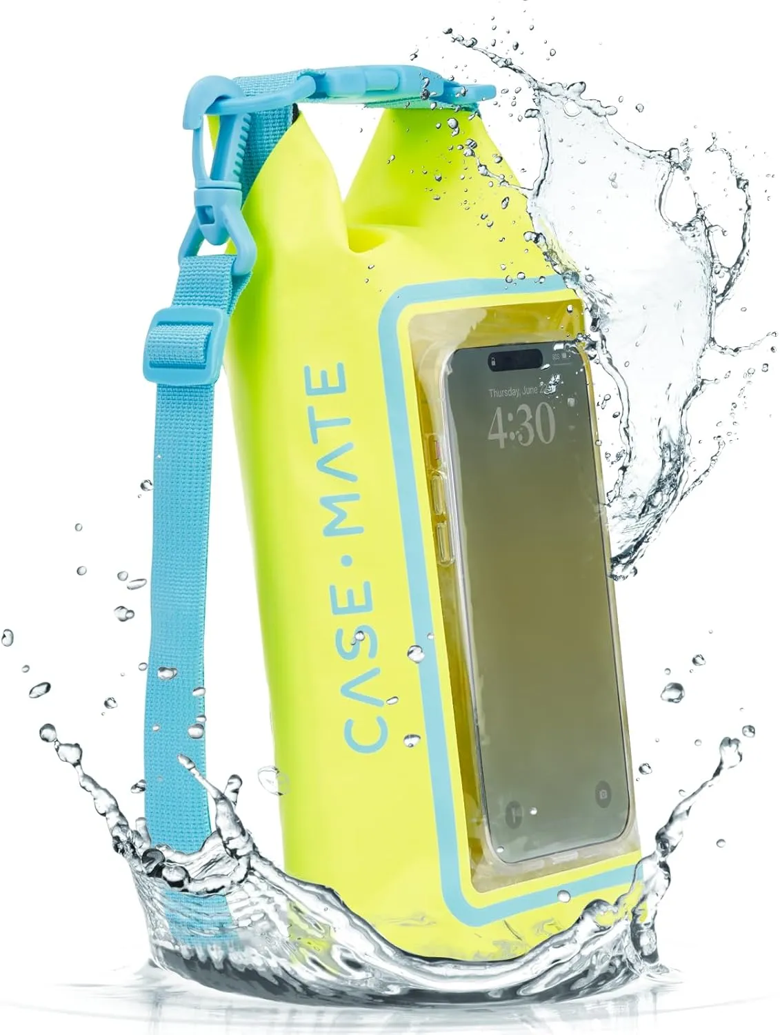 Case-Mate Citrus Splash Mini IP68 Waterproof Bucket Bag - Roll Top Dry Bag 2L Cap with Waterproof Pouch for Swimming Kayaking Boating Travel and More - For Phones Up to 7"