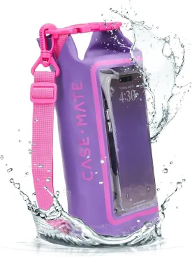 Case-Mate Purple Paradise Mini IP68 Waterproof Bucket Bag - Roll Top Dry Bag 2L Cap with Waterproof Pouch for Swimming Kayaking Boating Travel and More - For Phones Up to 7"