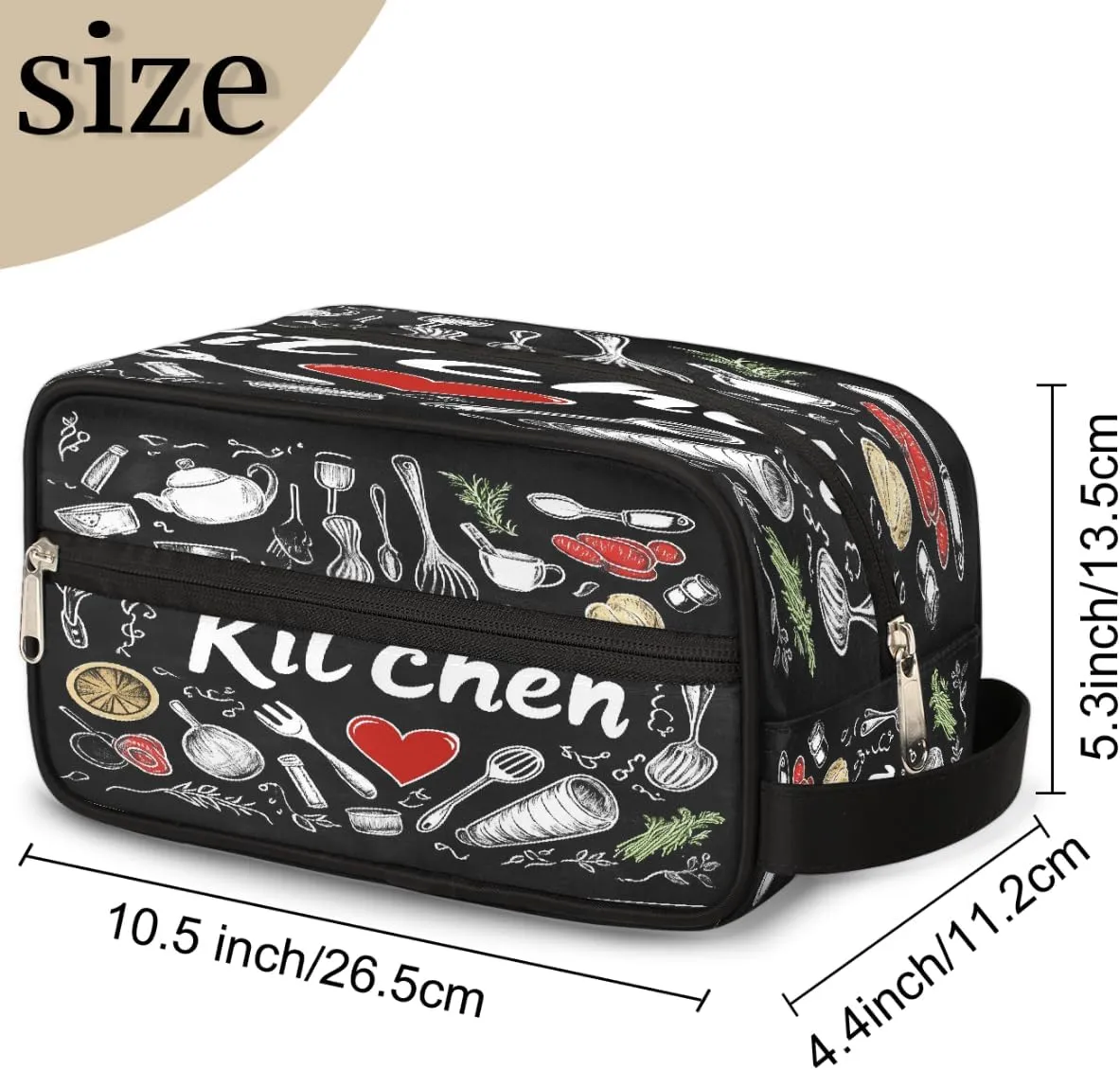 Chalk Style Kitchen Design Makeup Bag, Large Capacity Cosmetic Bags, Portable Travel Toiletry Bag Makeup Organizer Bag with Handle for Women Men